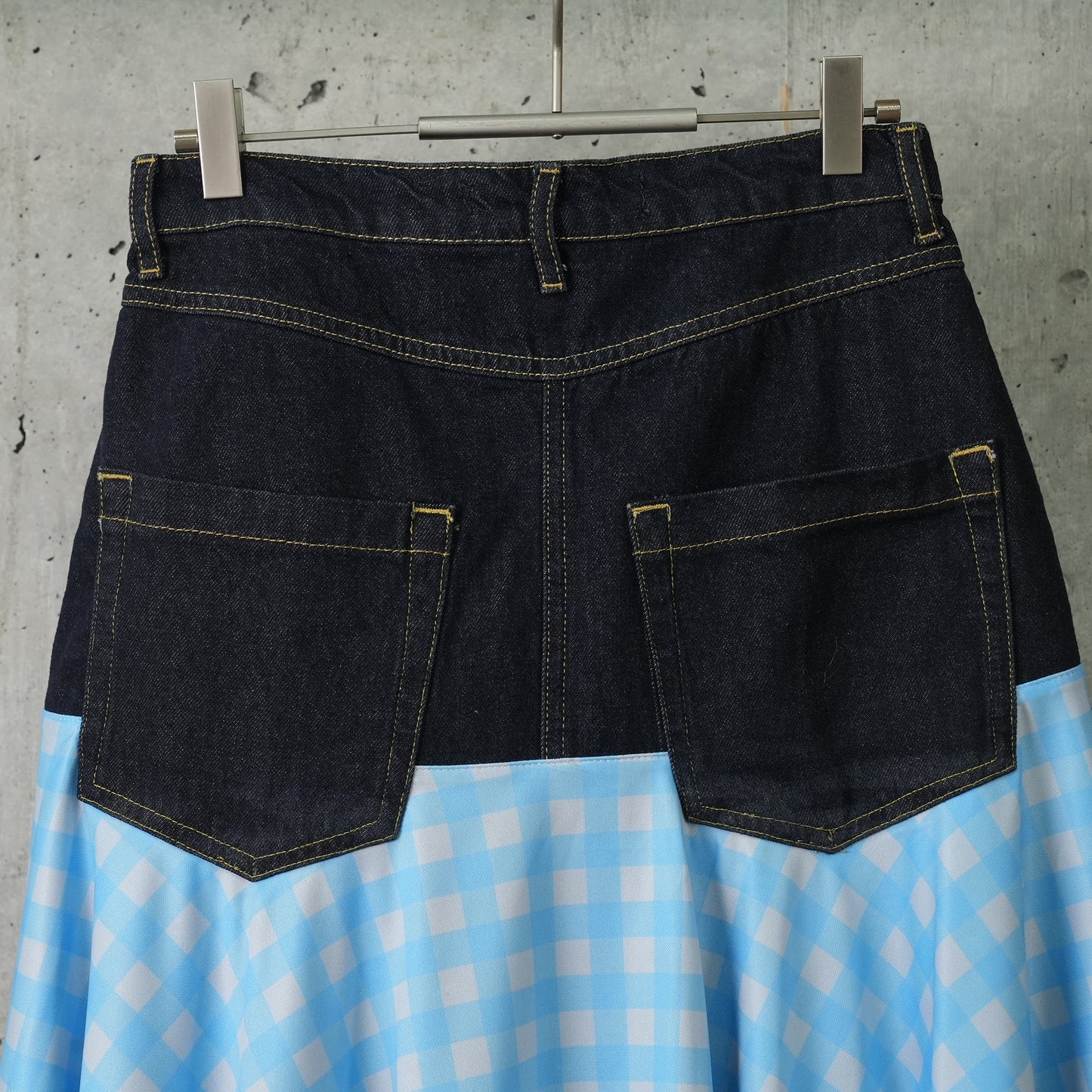 DENIM CLOTH CHECK SKIRT / NIGHT BLUE/SPUN BLUE/ALOE