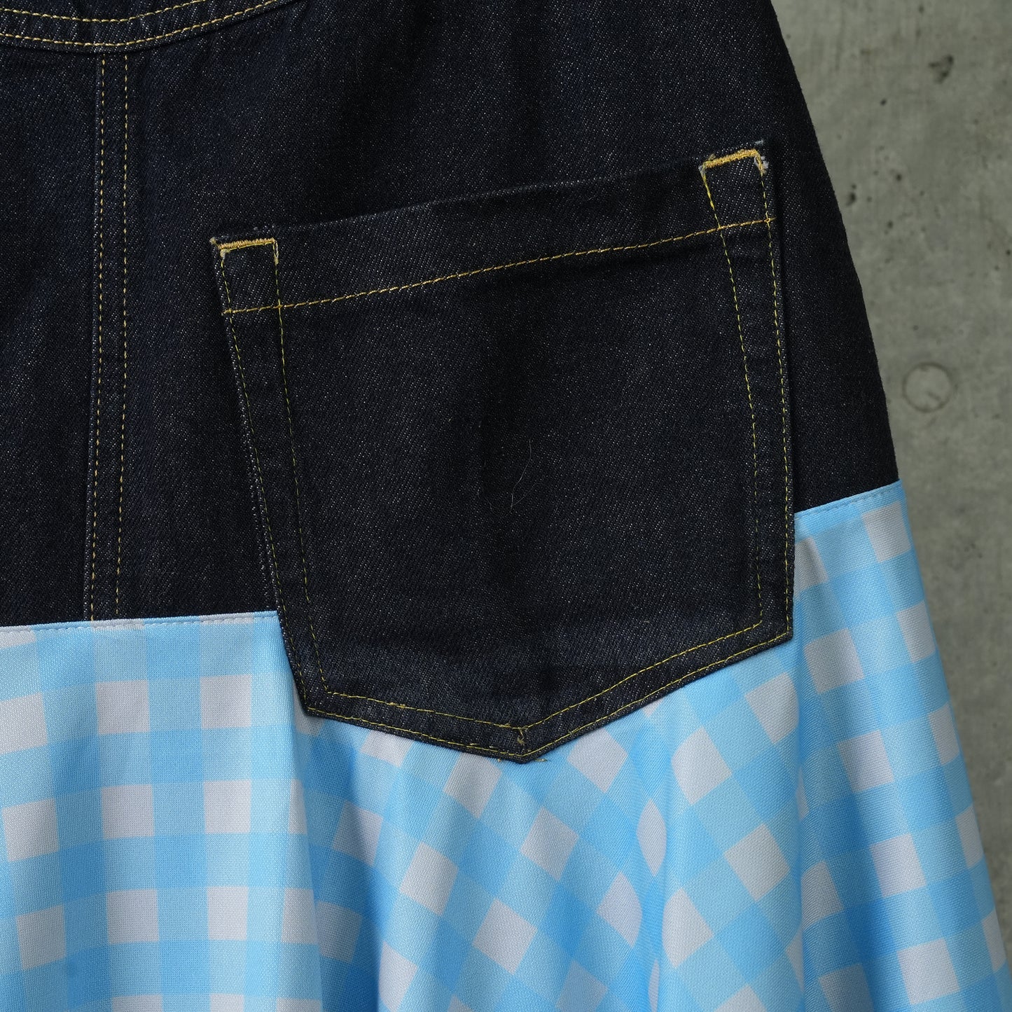 DENIM CLOTH CHECK SKIRT / NIGHT BLUE/SPUN BLUE/ALOE