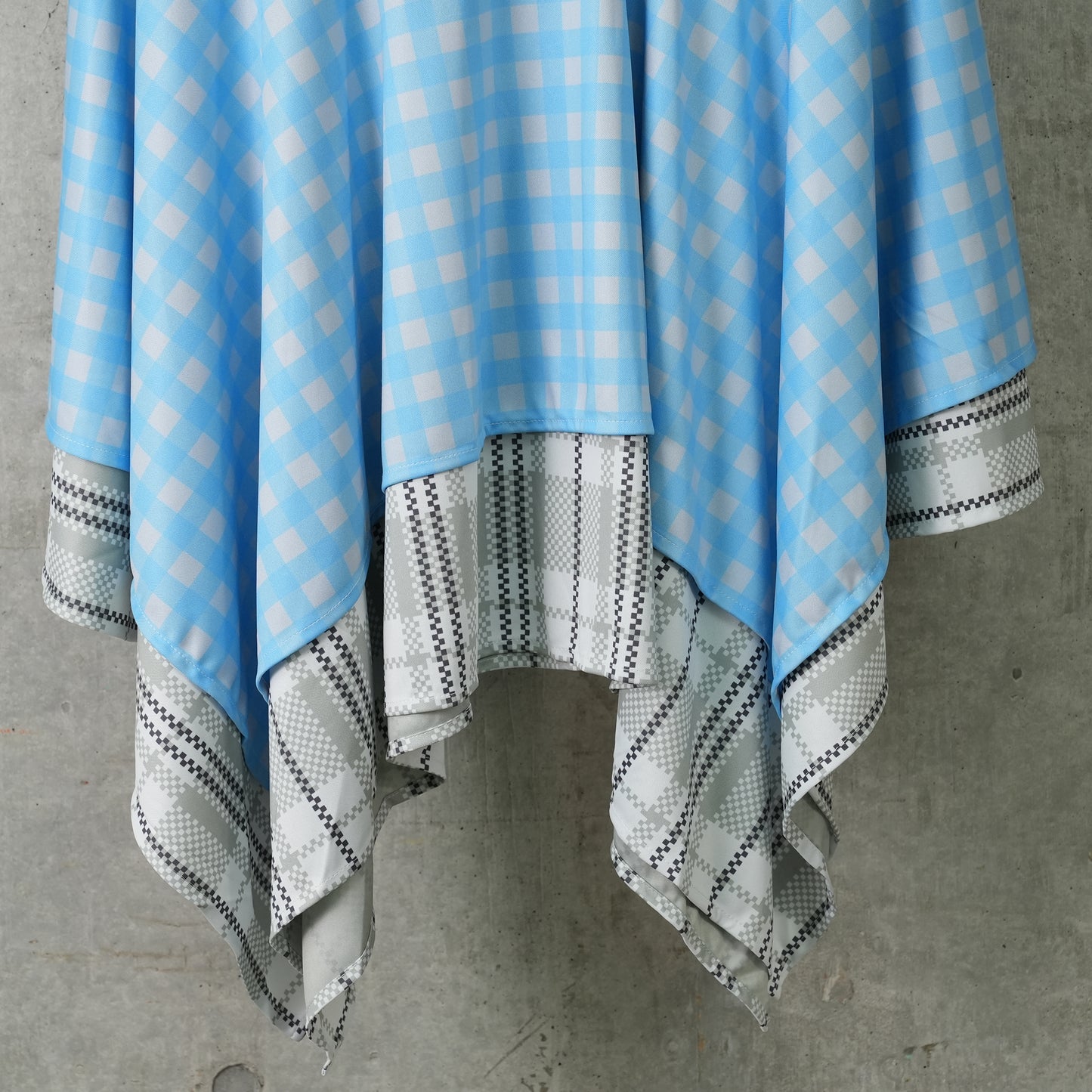 DENIM CLOTH CHECK SKIRT / NIGHT BLUE/SPUN BLUE/ALOE