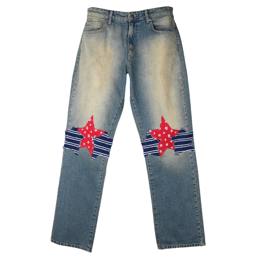 STAR PATCH DENIM / NAVY RED