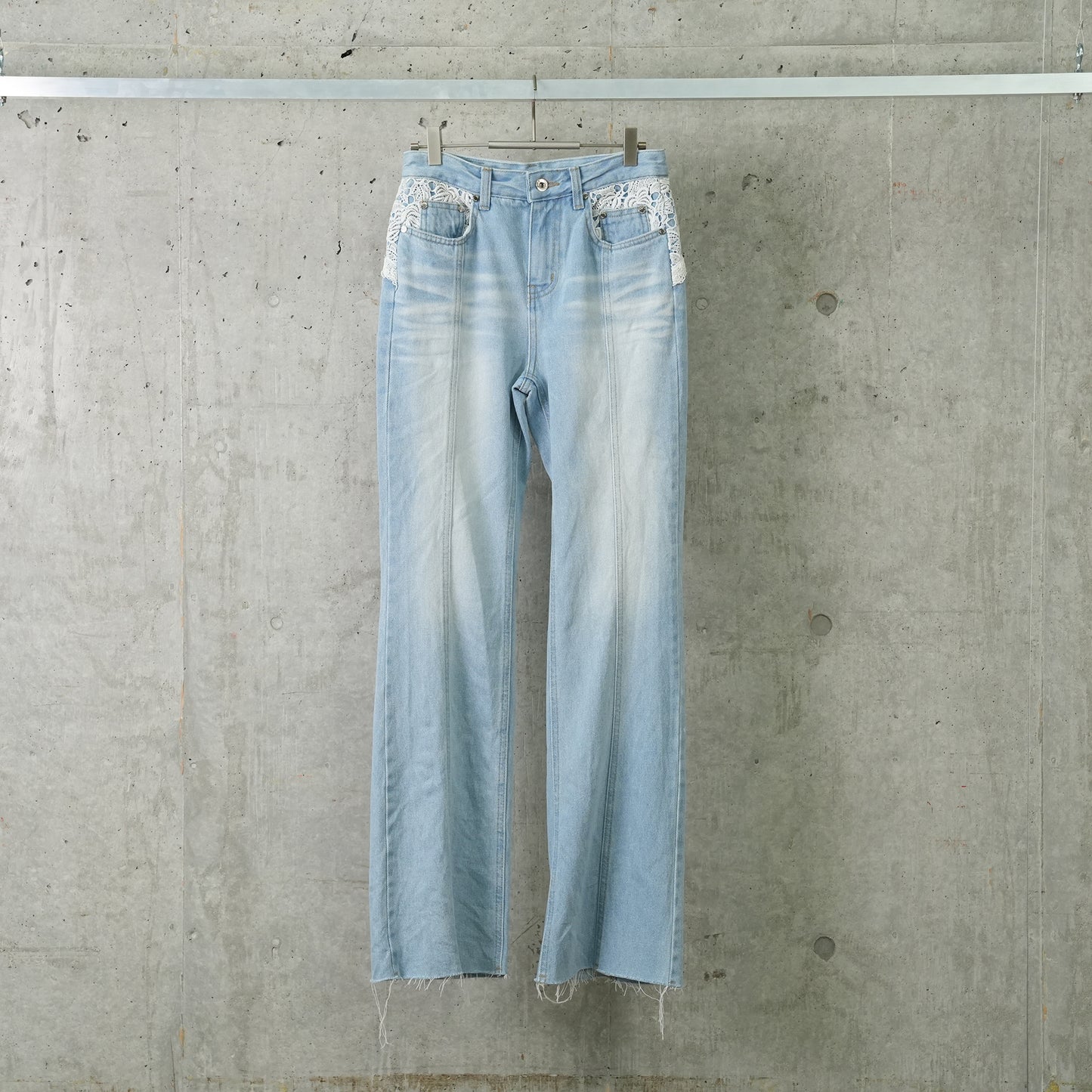 DENIM PANTS WITH LACE / 597:LIGHTBLUE