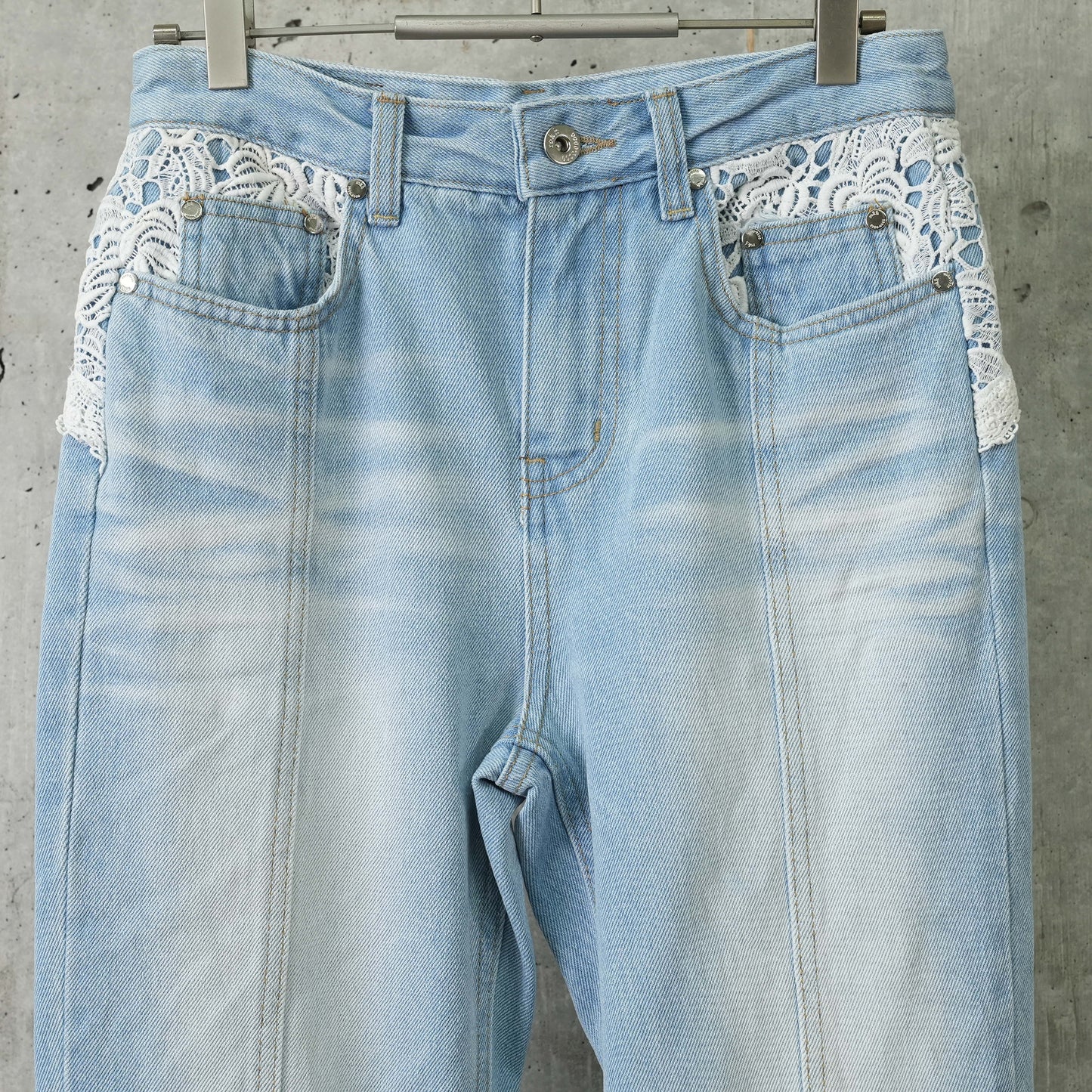 DENIM PANTS WITH LACE / 597:LIGHTBLUE