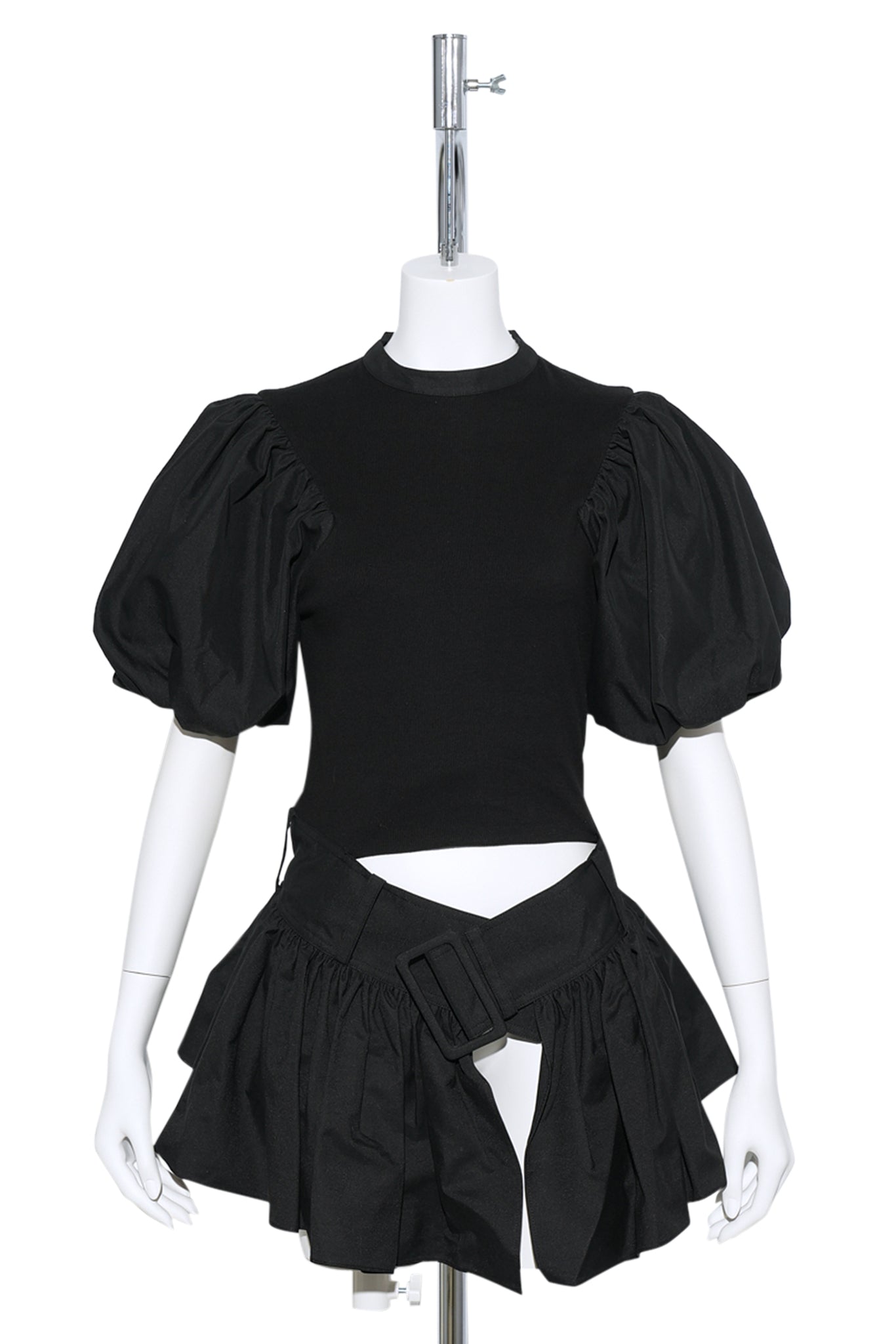 BELTED FLARE PUFF TOP / 4004:BLACK