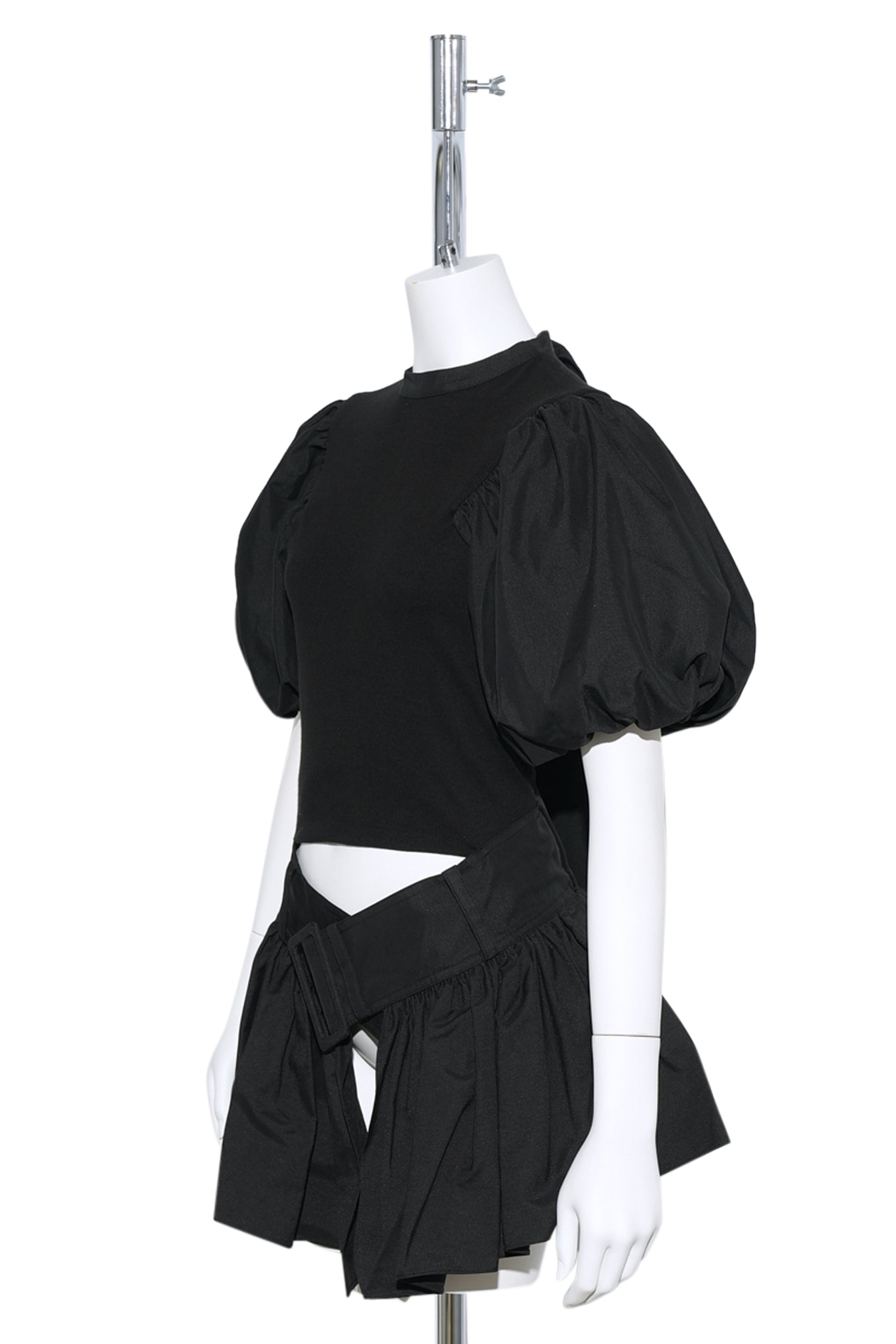 BELTED FLARE PUFF TOP / 4004:BLACK