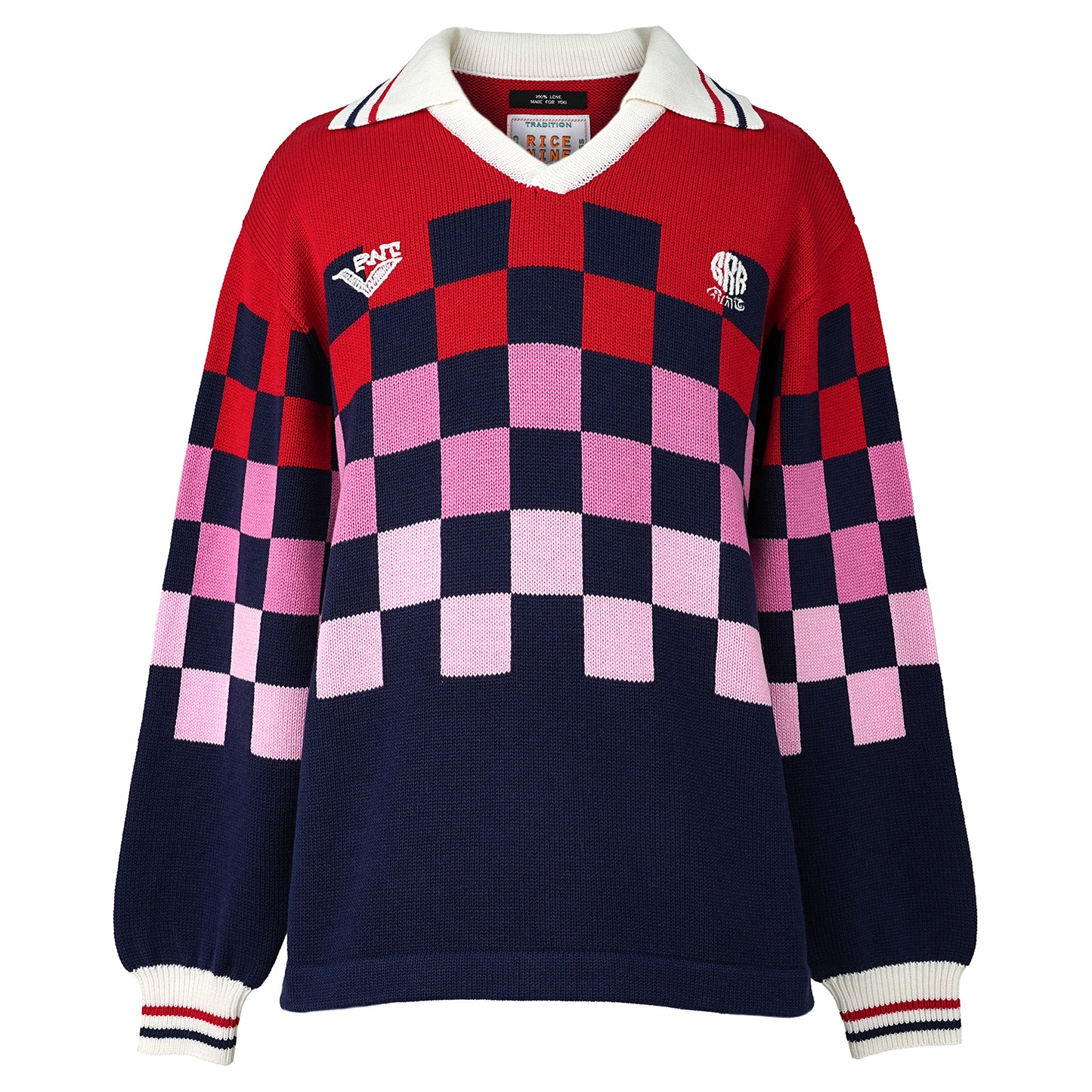 KNITTING CHECKRD SOCCER JERSEY / NAVY