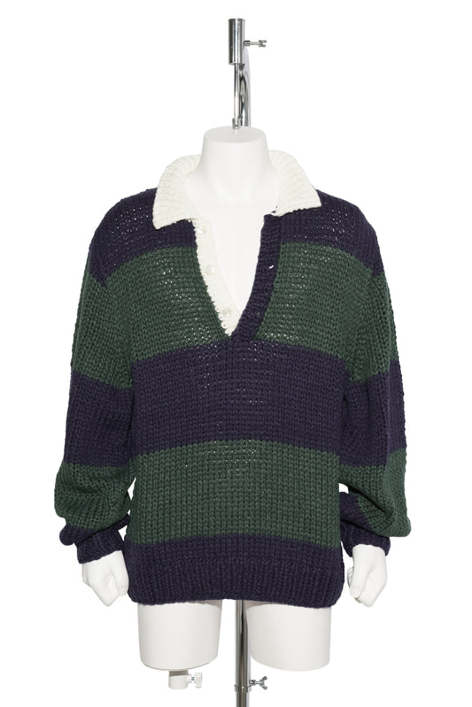 HAND KNITTING RUGBY SHIRT / NAVY