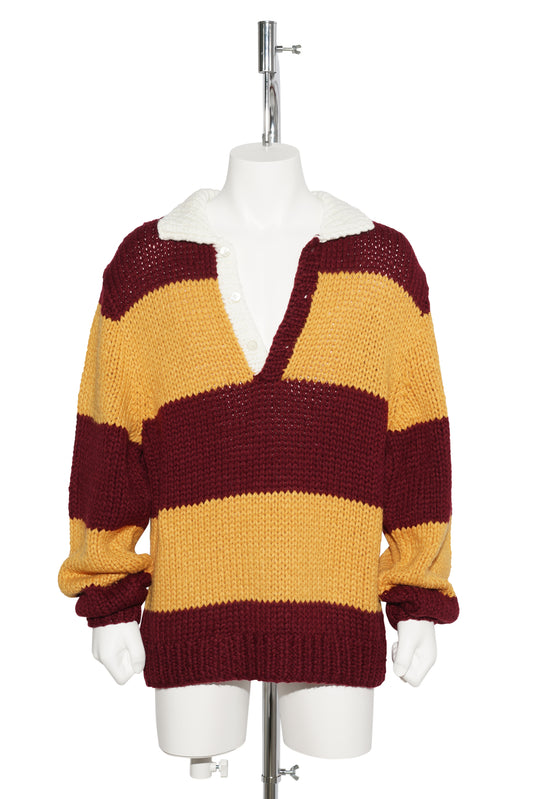 HAND KNITTING RUGBY SHIRT / WINE RED