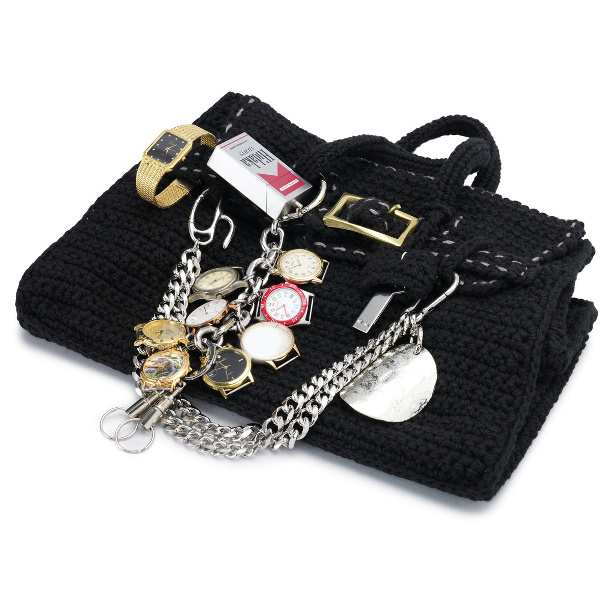 HAND KNITTED JANE BAG(GR8 x HIDAKA x RICE NINE TEN Exclusive No,1) / BLACK