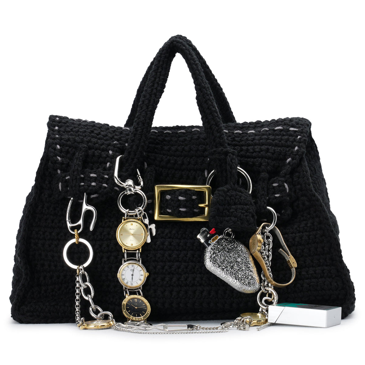 HAND KNITTED JANE BAG(GR8 x HIDAKA x RICE NINE TEN Exclusive No,2) / BLACK