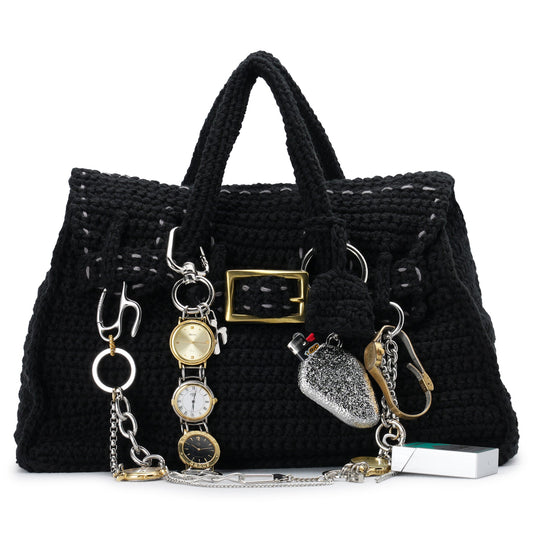 HAND KNITTED JANE BAG(GR8 x HIDAKA x RICE NINE TEN Exclusive No,2) / BLACK