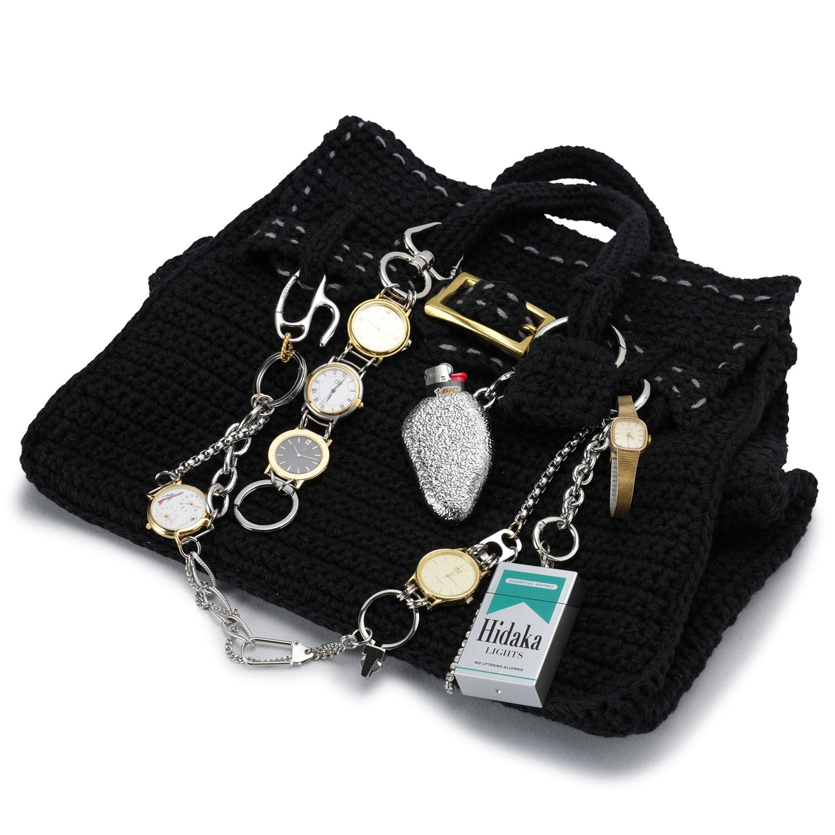 HAND KNITTED JANE BAG(GR8 x HIDAKA x RICE NINE TEN Exclusive No,2) / BLACK