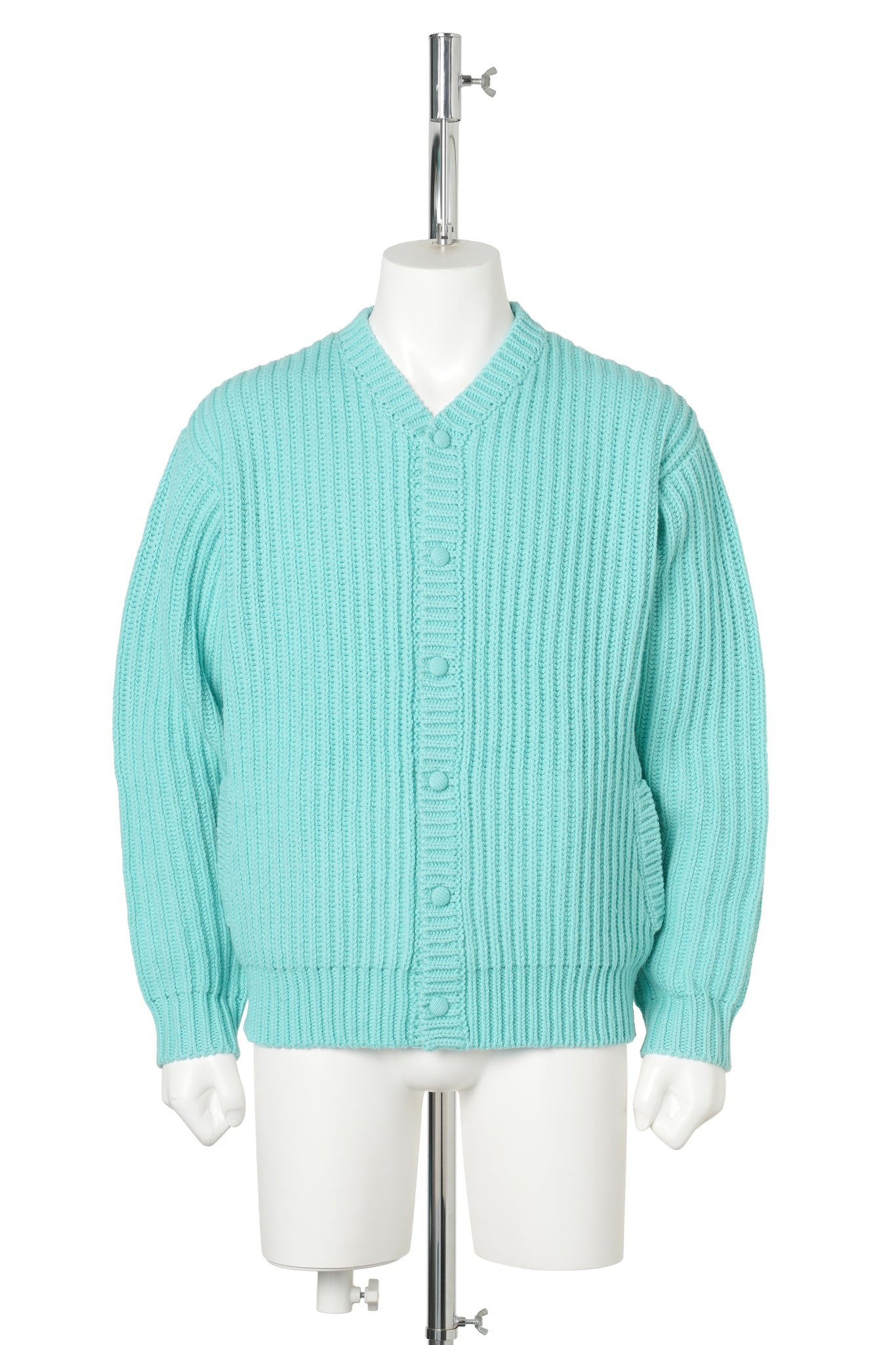 WIDE RIB KNITTED CARDIGAN / TURQUOISE GREEN