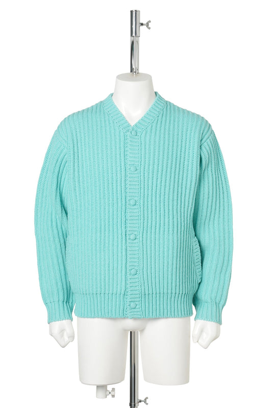 WIDE RIB KNITTED CARDIGAN / TURQUOISE GREEN