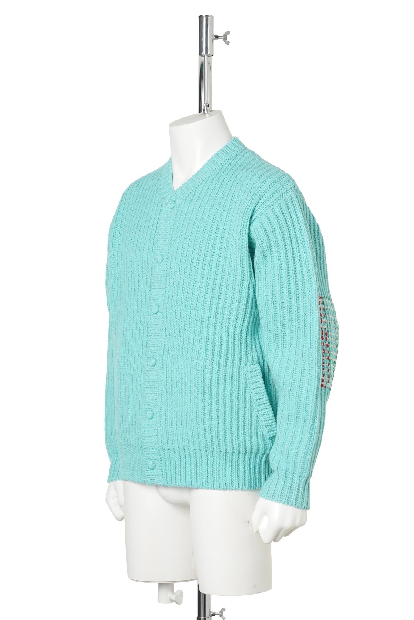 WIDE RIB KNITTED CARDIGAN / TURQUOISE GREEN