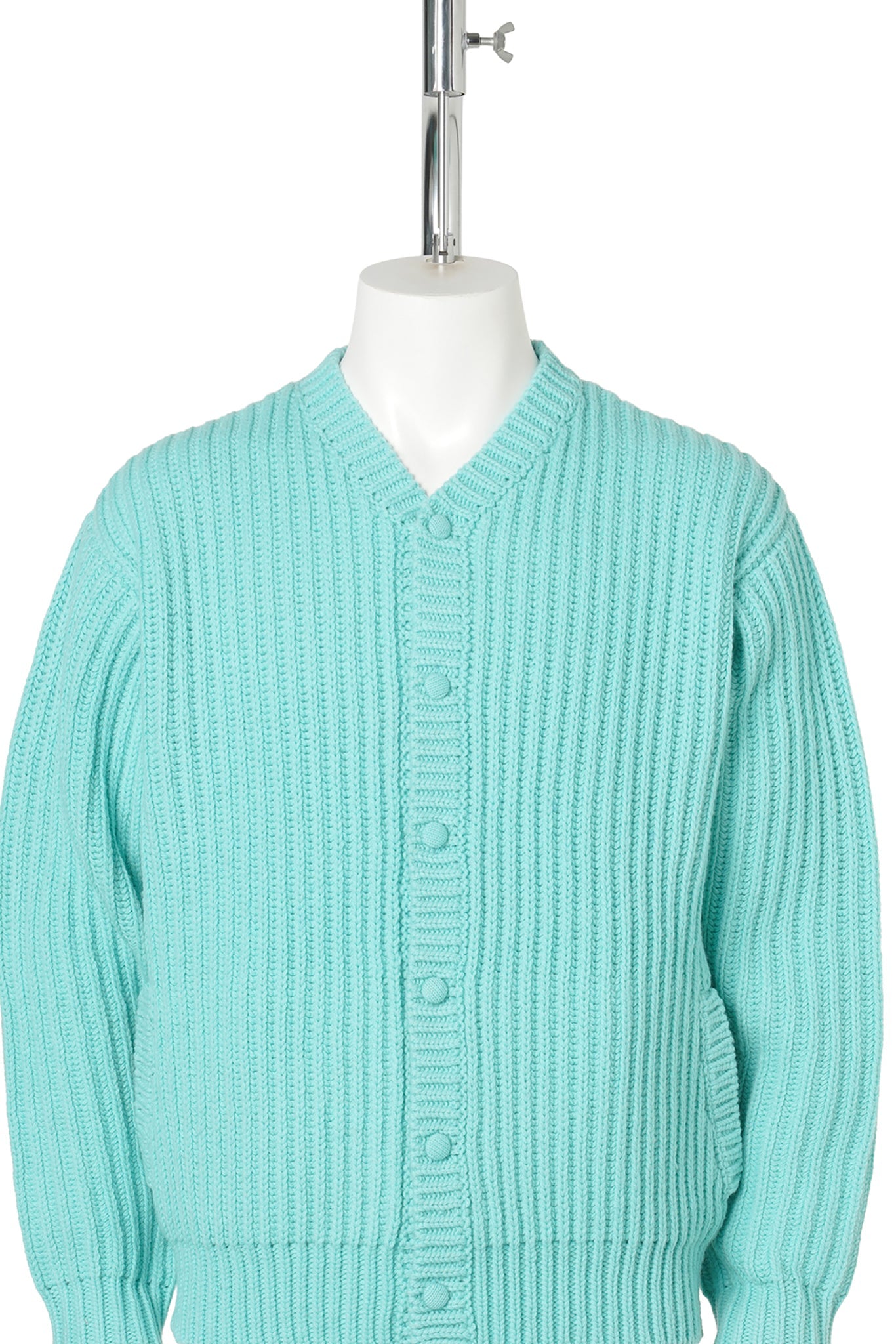 WIDE RIB KNITTED CARDIGAN / TURQUOISE GREEN