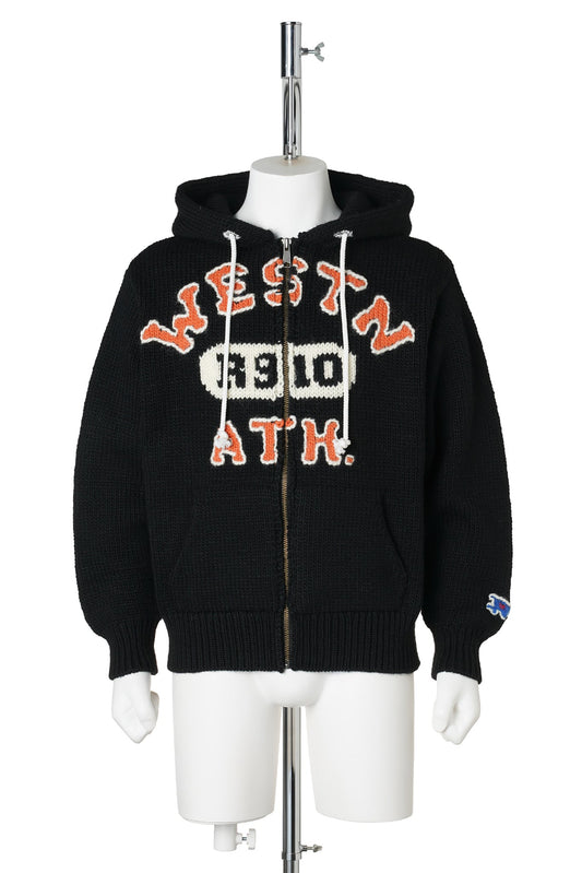 HOME MADE KNITTING ZIP HOODIE / BLACK