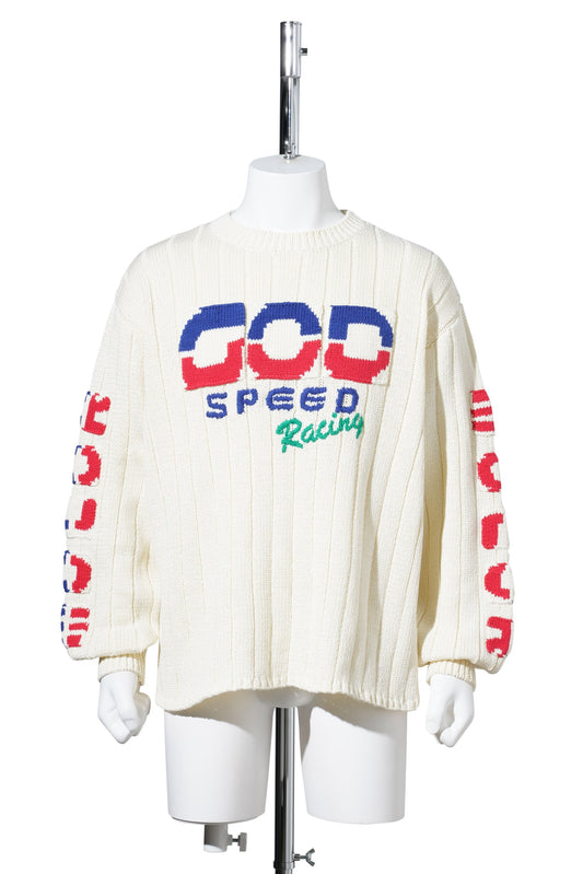 KNITTED RACING SWEATER / OFF WHITE