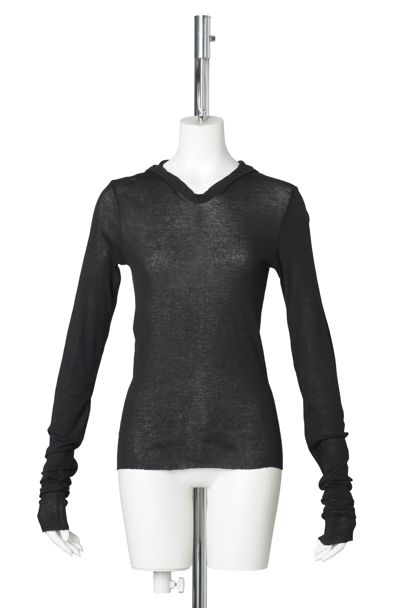 W CROPPED HOODED RIB LS T / 009:BLACK