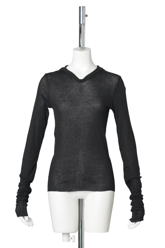 W CROPPED HOODED RIB LS T / 009:BLACK