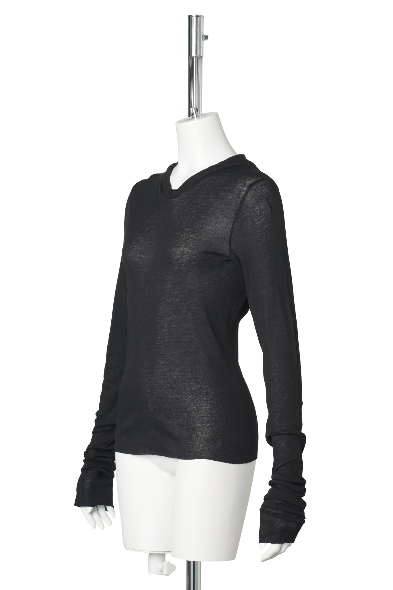 W CROPPED HOODED RIB LS T / 009:BLACK