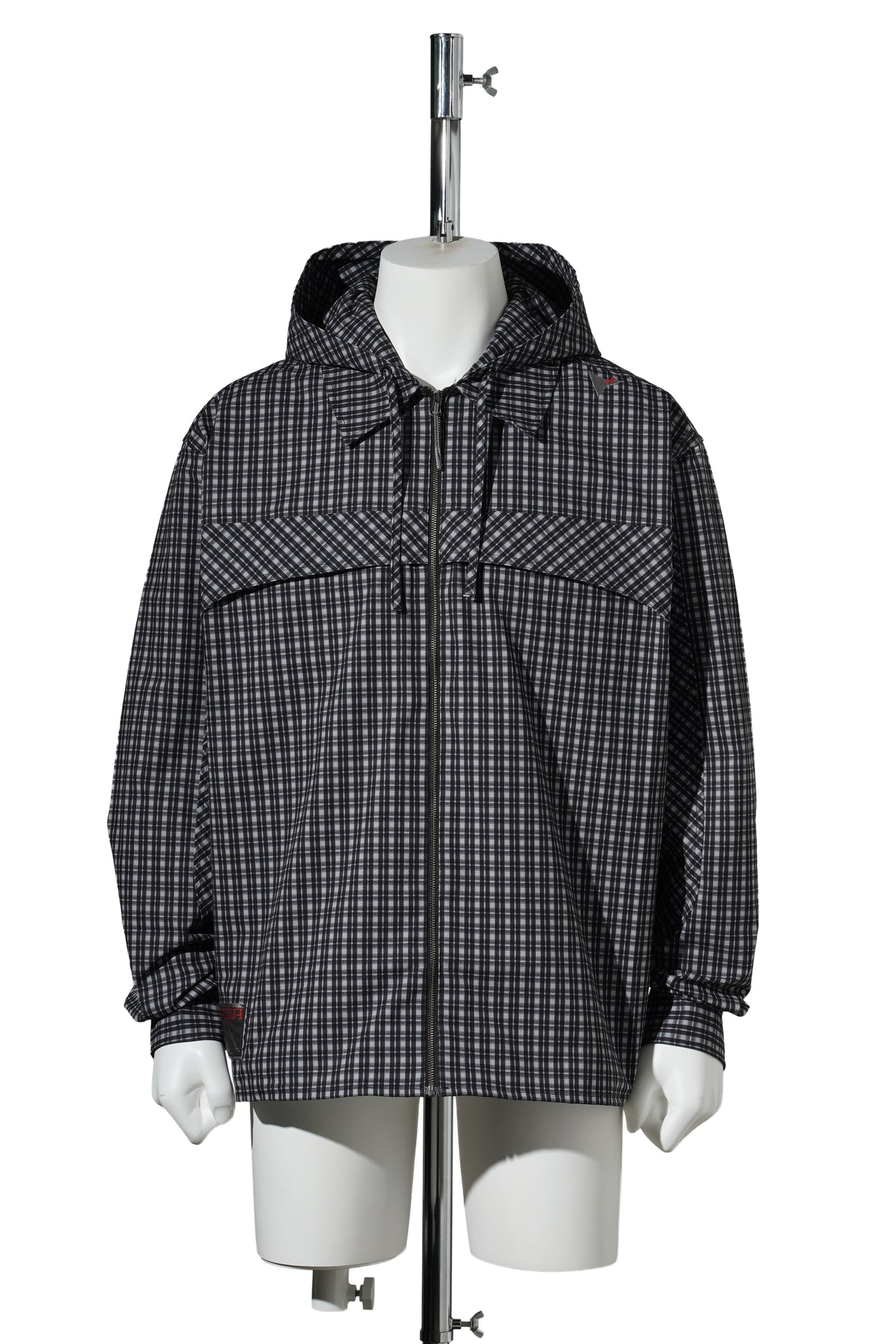 AAIR FLOWEAVE PRINTED CHECK LONG SLEEVE HOODED SHIRT / ANTHRACITE