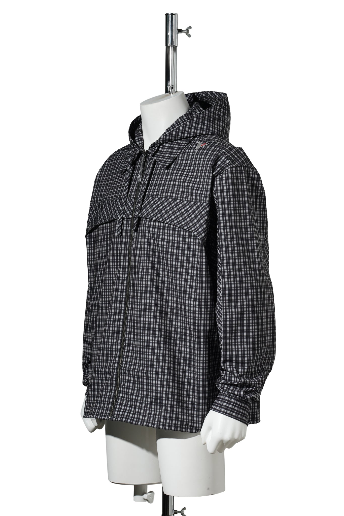 AAIR FLOWEAVE PRINTED CHECK LONG SLEEVE HOODED SHIRT / ANTHRACITE