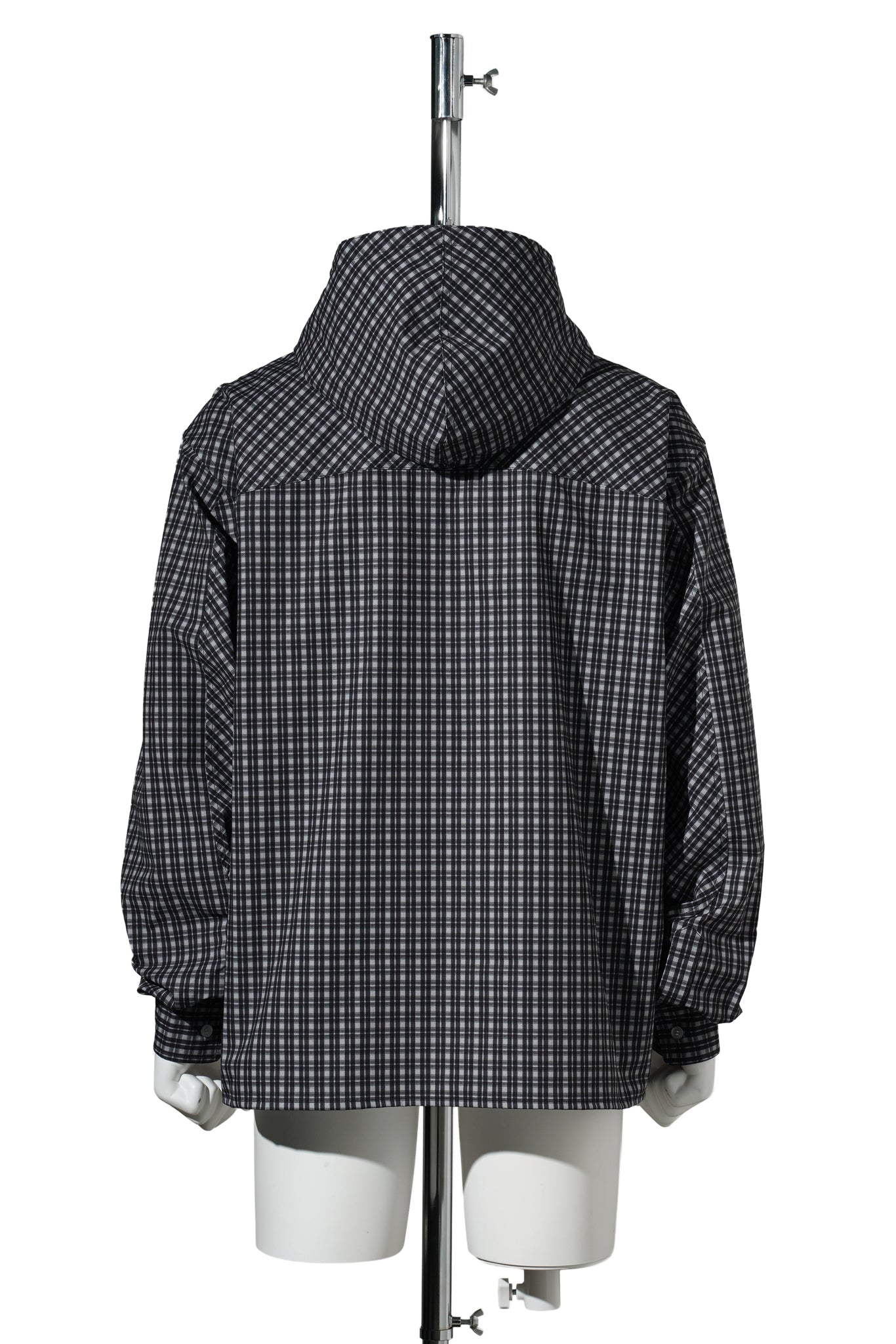 AAIR FLOWEAVE PRINTED CHECK LONG SLEEVE HOODED SHIRT / ANTHRACITE