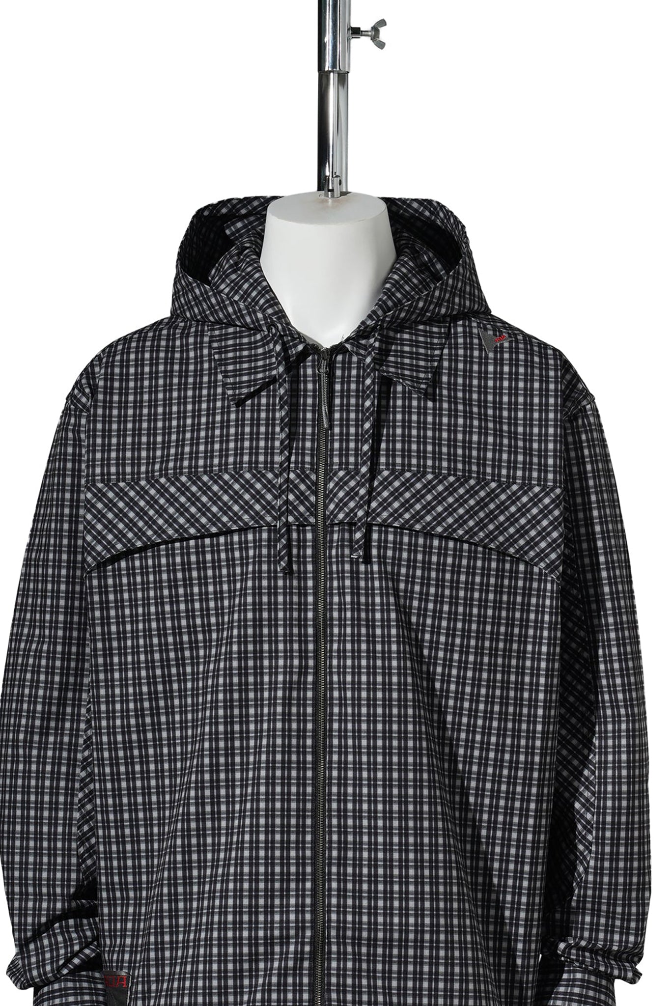 AAIR FLOWEAVE PRINTED CHECK LONG SLEEVE HOODED SHIRT / ANTHRACITE