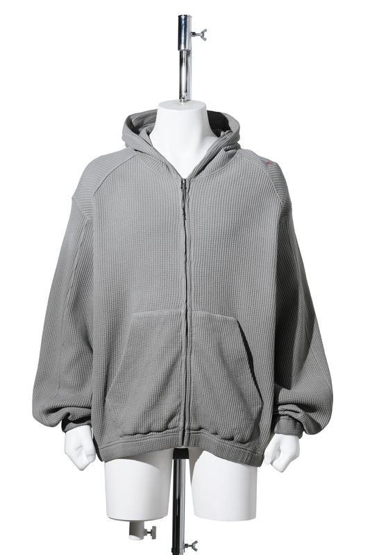 BEE SUN FADED ORGANIC WAFFLE ZIP UP HOODIE / GREY