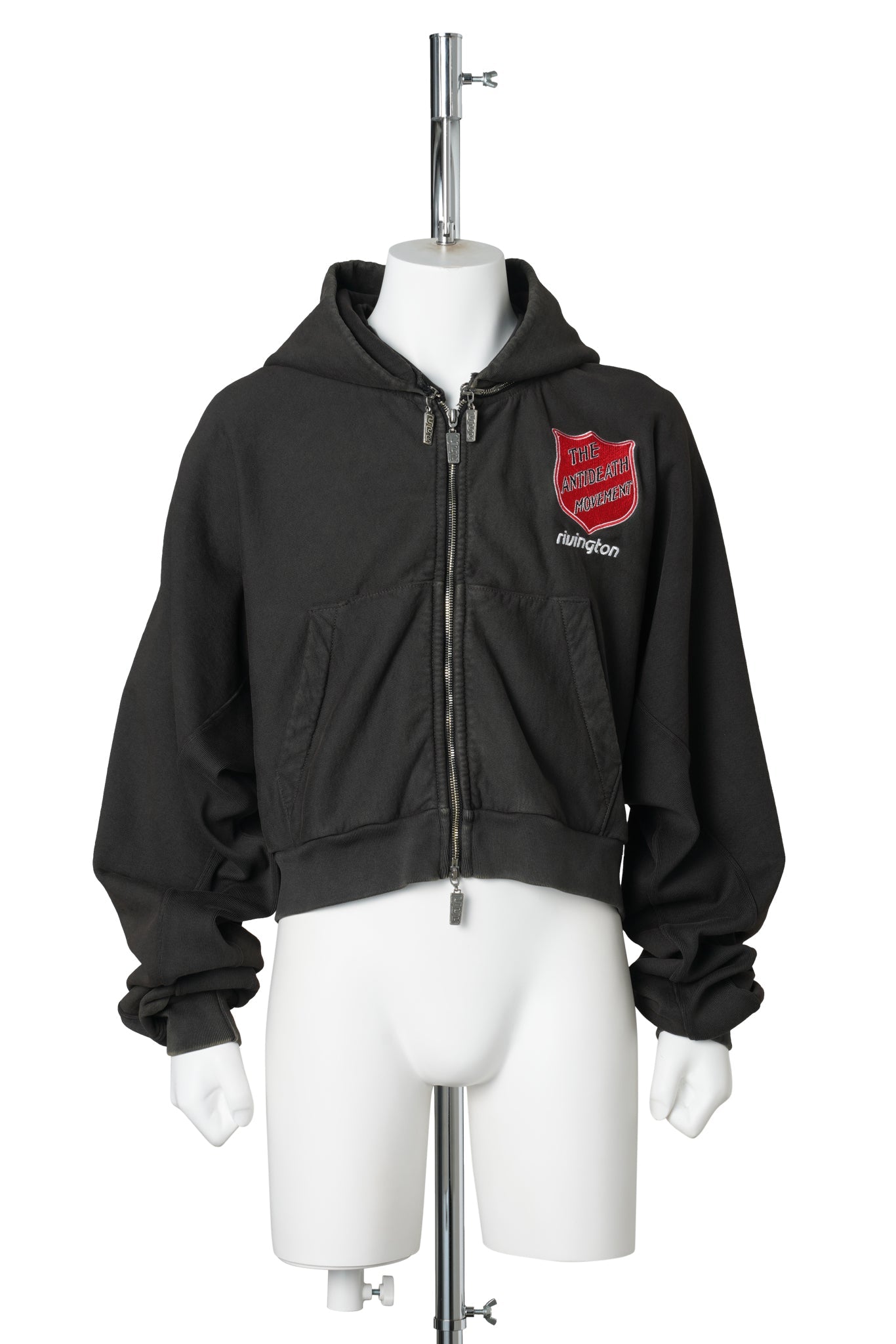 ANTI DEATH ROSE ZIP HOODIE / WASHED BLACK
