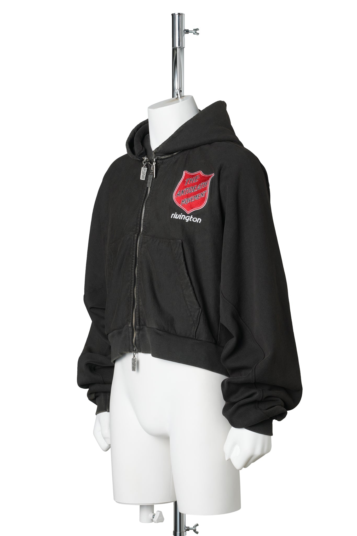 ANTI DEATH ROSE ZIP HOODIE / WASHED BLACK