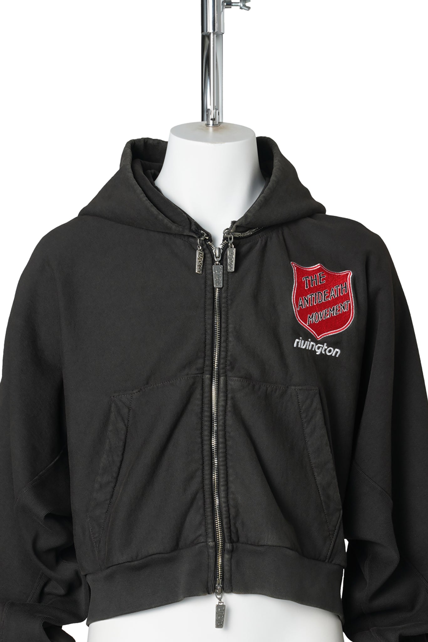 ANTI DEATH ROSE ZIP HOODIE / WASHED BLACK