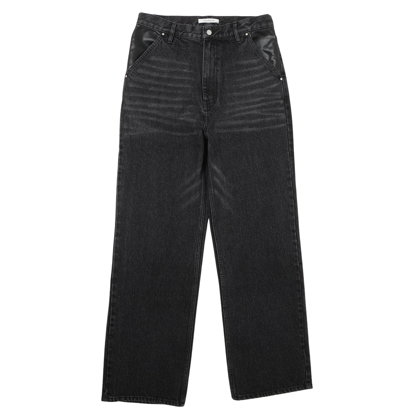 LEATHER POCKET LAX JEANS / BLACK