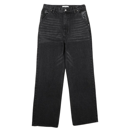 LEATHER POCKET LAX JEANS / BLACK