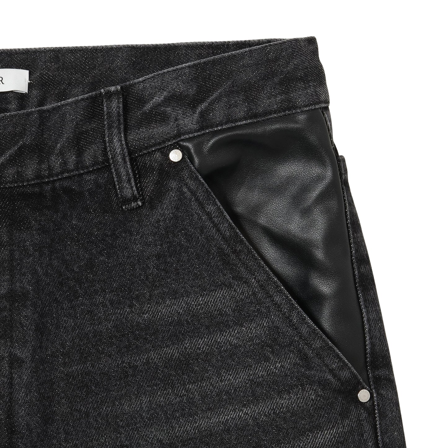 LEATHER POCKET LAX JEANS / BLACK