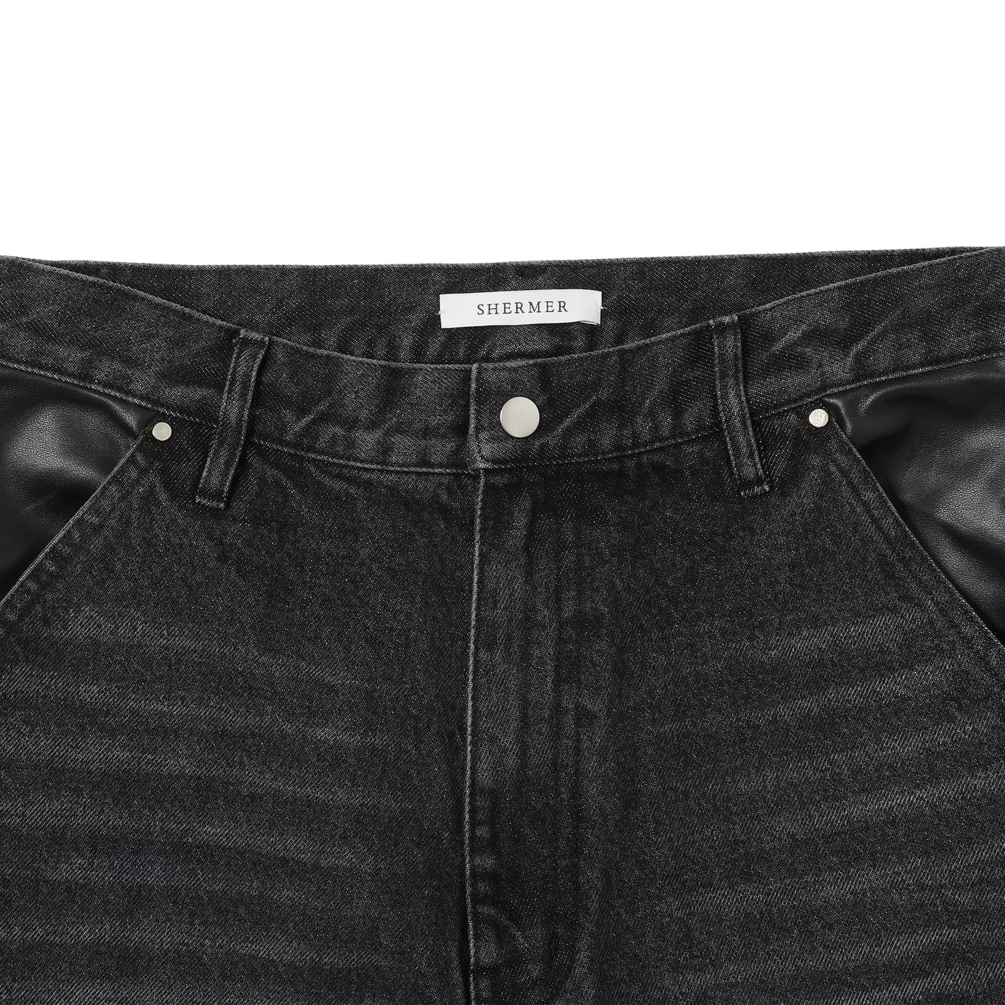 LEATHER POCKET LAX JEANS / BLACK