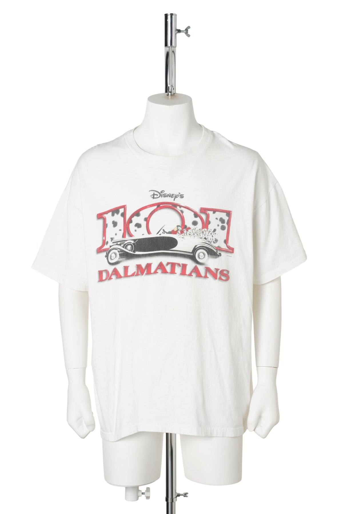 90s 101 Dalmatians / Classic Car Double-Sided Print T-Shirt / WHITE
