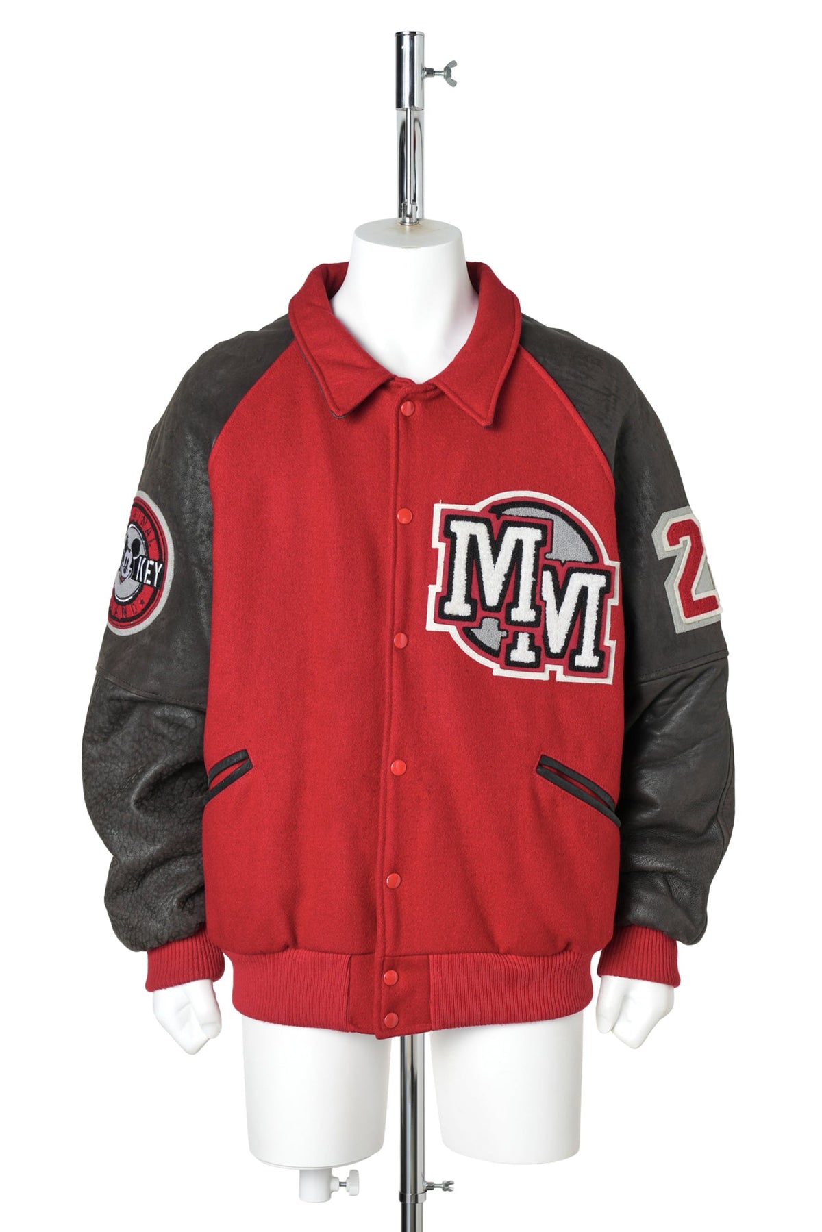 “MM” MICKEY MOUSE VARSITY JACKET / RED