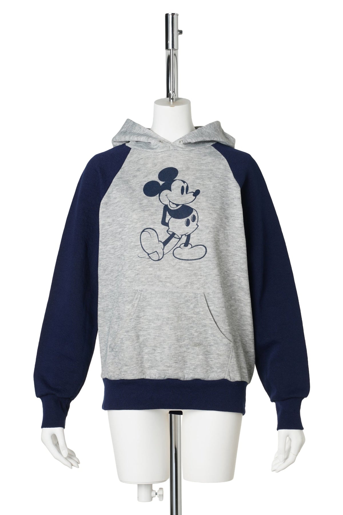 80s Mickey Mouse / Standing Mickey Raglan Hoodie / Gray Hood / GREY