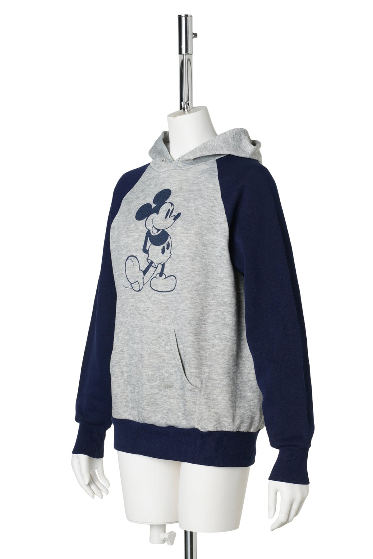 80s Mickey Mouse / Standing Mickey Raglan Hoodie / Gray Hood / GREY