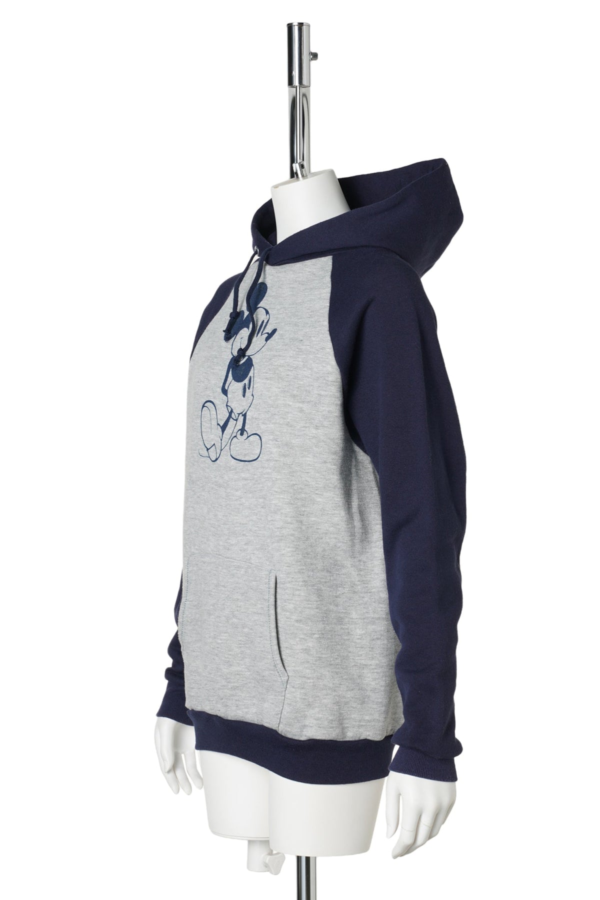 80s Mickey Mouse / Standing Mickey Raglan Hoodie / Navy Hood / GREY