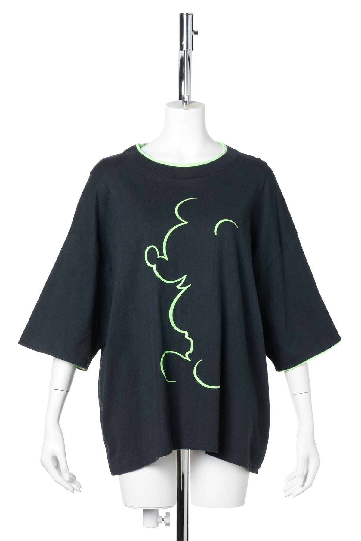 90s Mickey Mouse / Neon Green Silhouette Layered T-Shirt / BLACK
