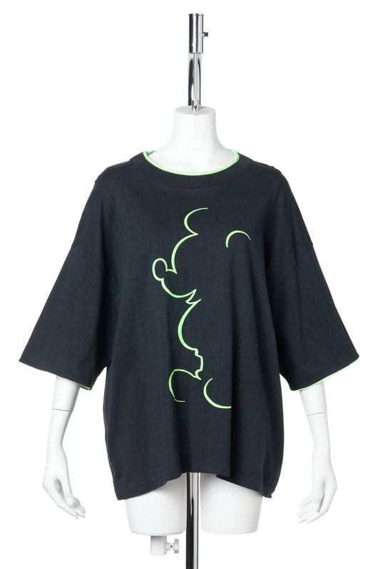 90s Mickey Mouse / Neon Green Silhouette Layered T-Shirt / BLACK