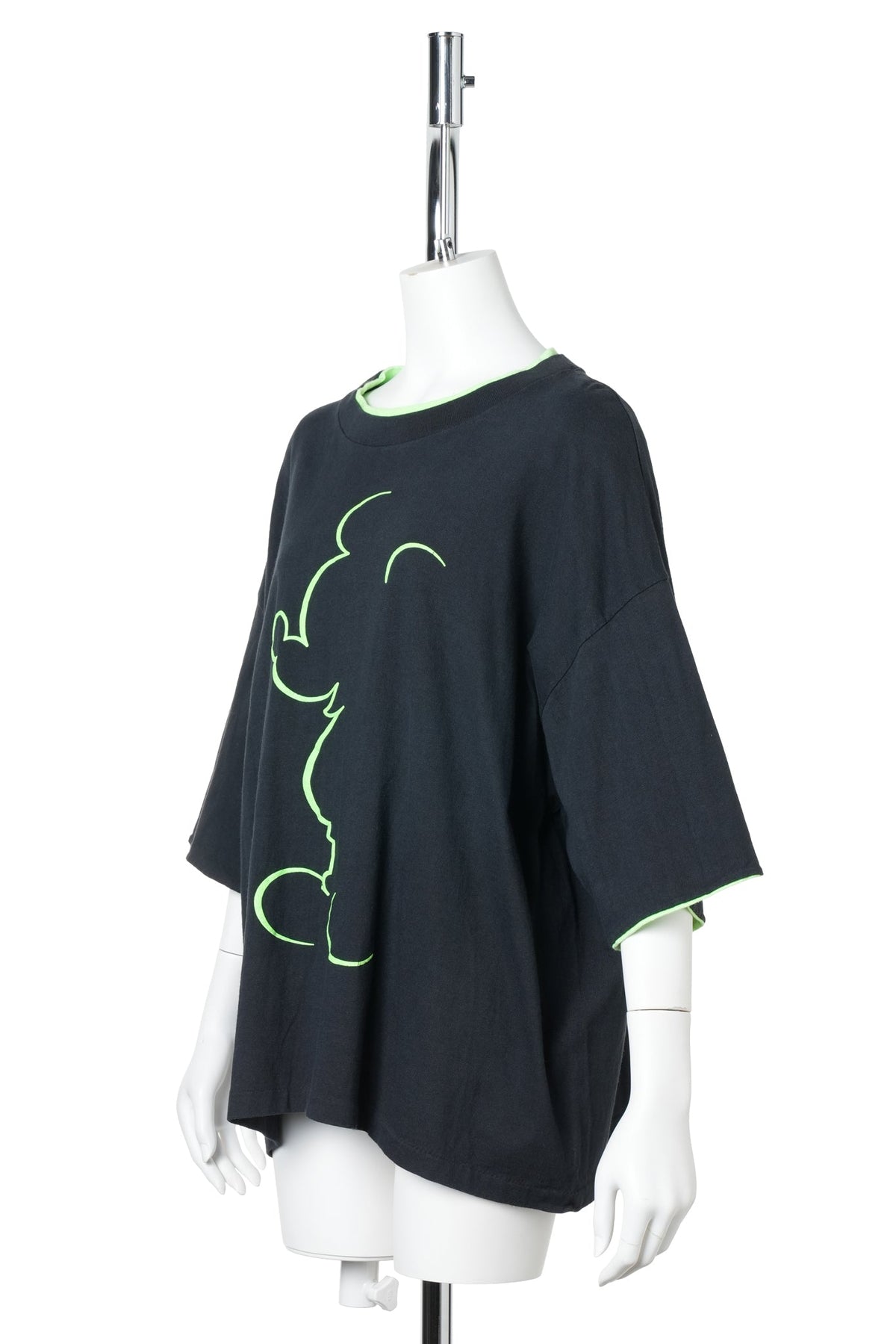 90s Mickey Mouse / Neon Green Silhouette Layered T-Shirt / BLACK