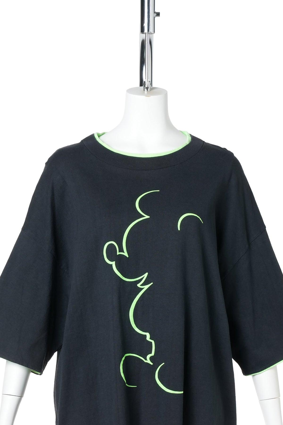 90s Mickey Mouse / Neon Green Silhouette Layered T-Shirt / BLACK