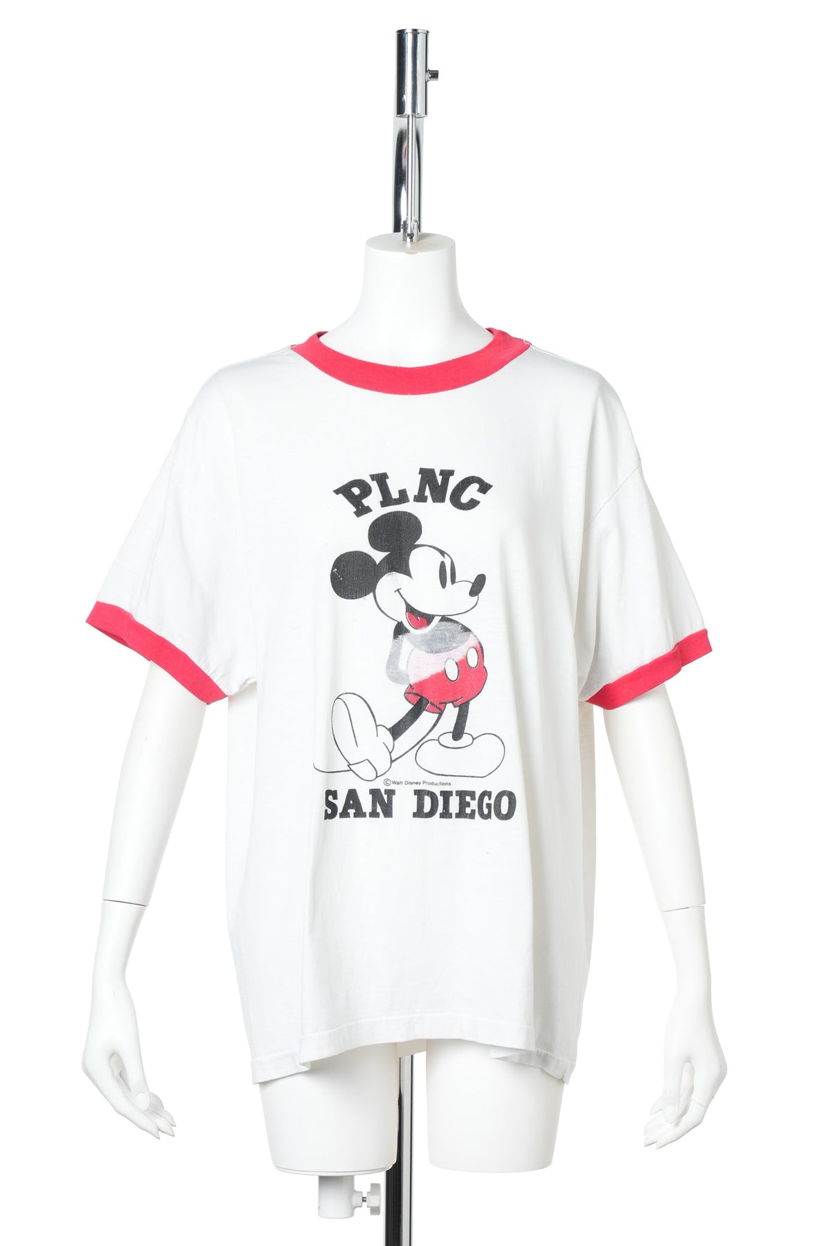 80s–90s MICKEY MOUSE PLNC SAN DIEGO COLLEGE RINGER T-SHIRT / WHITE