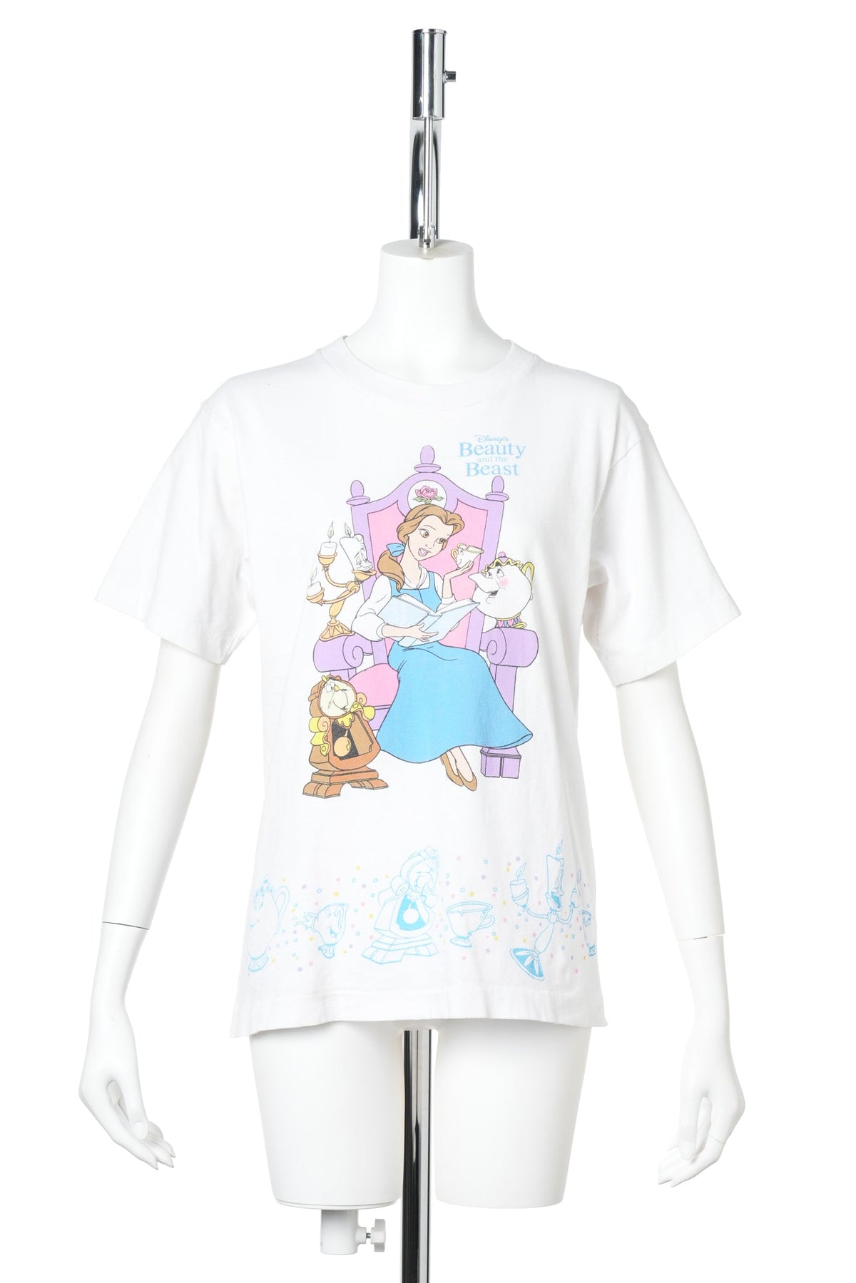 90s Beauty and the Beast / Belle & Friends Wraparound Print T-Shirt / WHITE