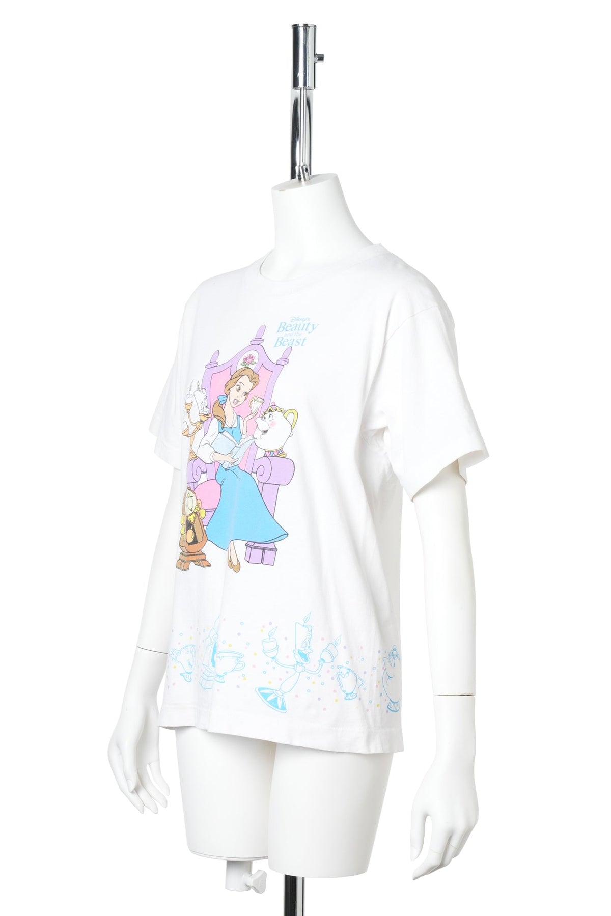90s Beauty and the Beast / Belle & Friends Wraparound Print T-Shirt / WHITE