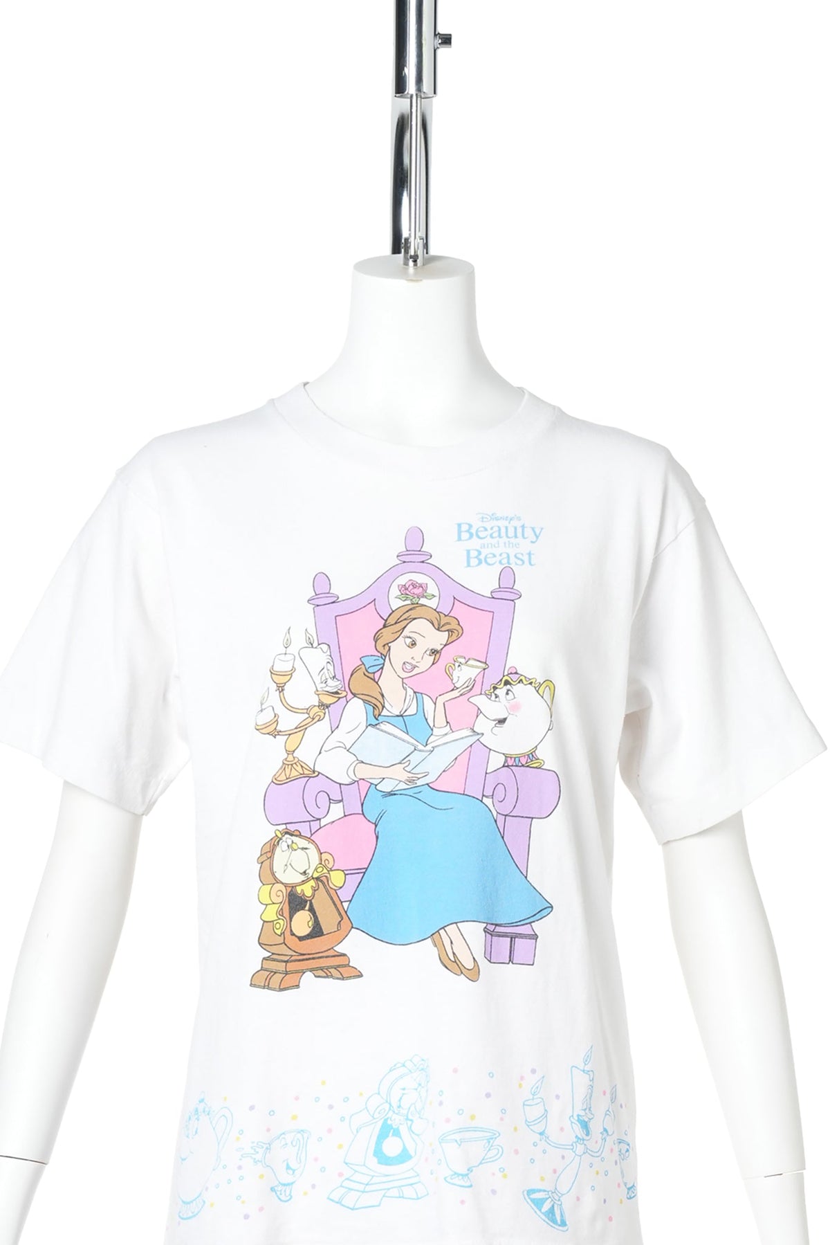 90s Beauty and the Beast / Belle & Friends Wraparound Print T-Shirt / WHITE
