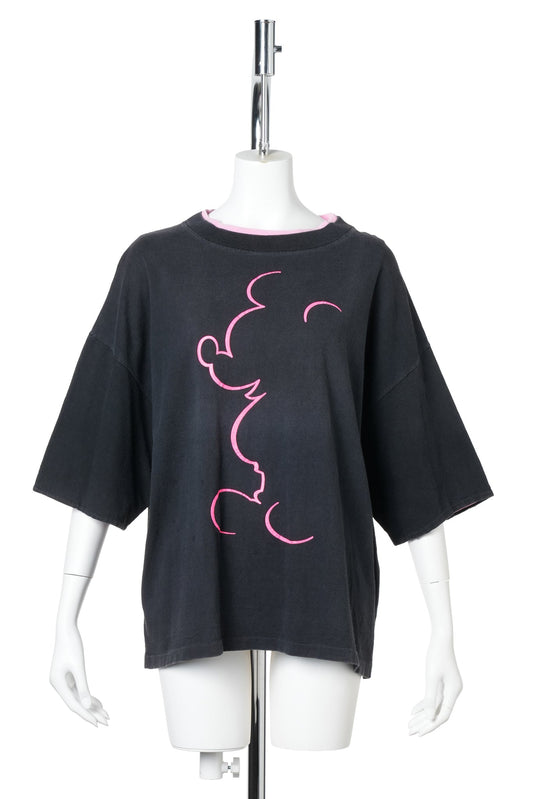 90s Mickey Mouse / Neon Pink Silhouette Layered T-Shirt / BLACK